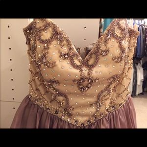 Amelia Couture short gold and mauve dress